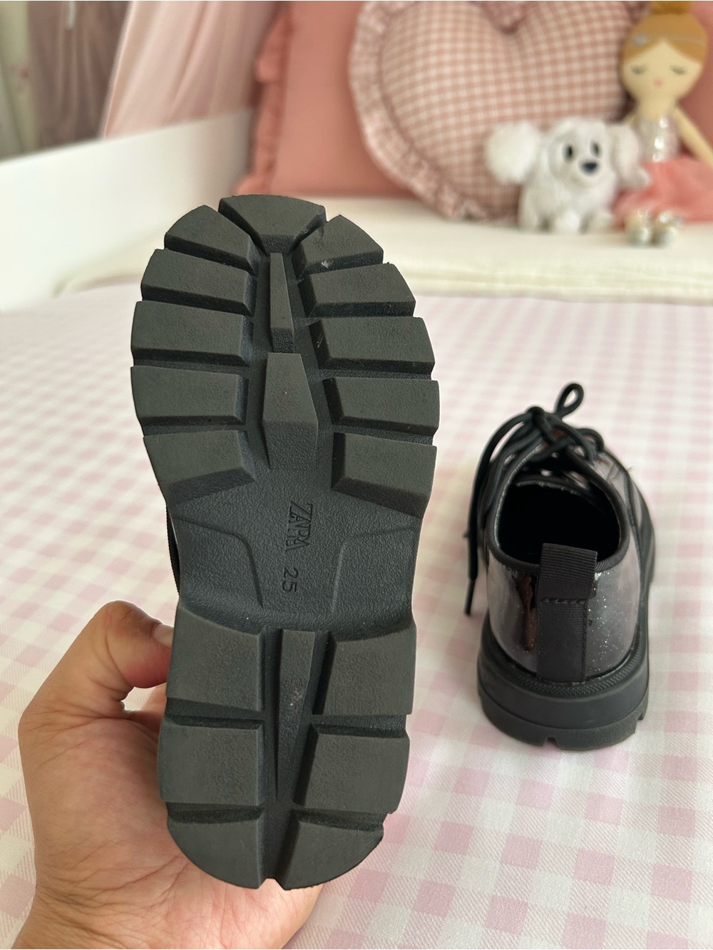 Zara Kids Black Glitter Lace-Up Patent Shoes - Picture 4 of 4